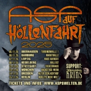 Das Plakat für die Höllenfahrt Tour 2025 von ASP mit allen Tourterminen. Groß angekündigt als Support: Johanna Krins